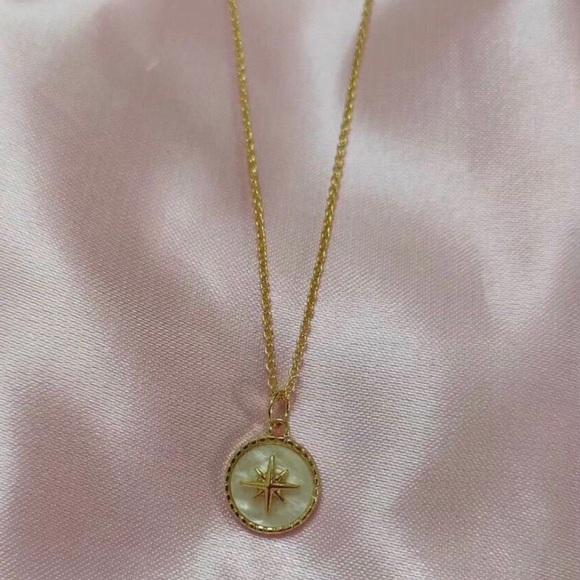 Mother of Pearl Star- White Iridescent Shell Ishtar Starburst Stainless Necklace - Picture 16 of 17